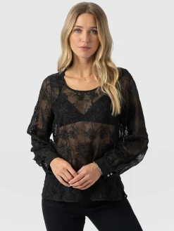 Ottilie Scoop Neck Blouse - Black Lace