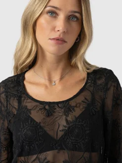 Ottilie Scoop Neck Blouse - Black Lace