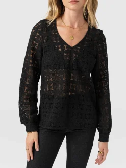 Ottilie V Neck Blouse - Black Broderie