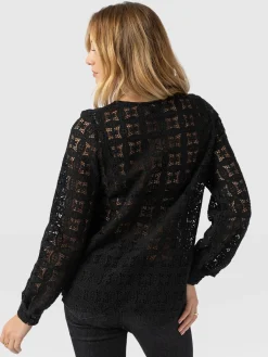 Ottilie V Neck Blouse - Black Broderie