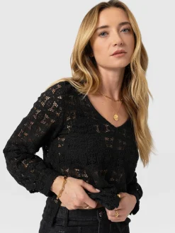 Ottilie V Neck Blouse - Black Broderie