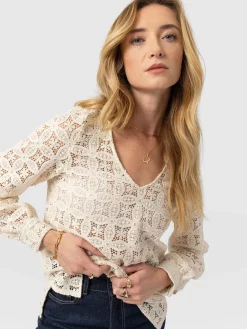 Ottilie V Neck Blouse - Cream Broderie