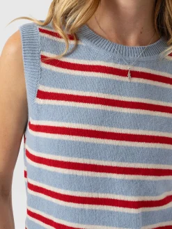 Oxford Cashmere Sleeveless Knit - Blue Stripe