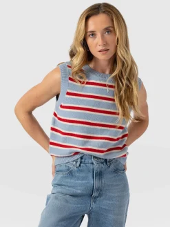 Oxford Cashmere Sleeveless Knit - Blue Stripe