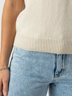 Oxford Cashmere V Neck Sleeveless Knit - Cream