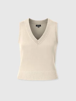 Oxford Cashmere V Neck Sleeveless Knit - Cream