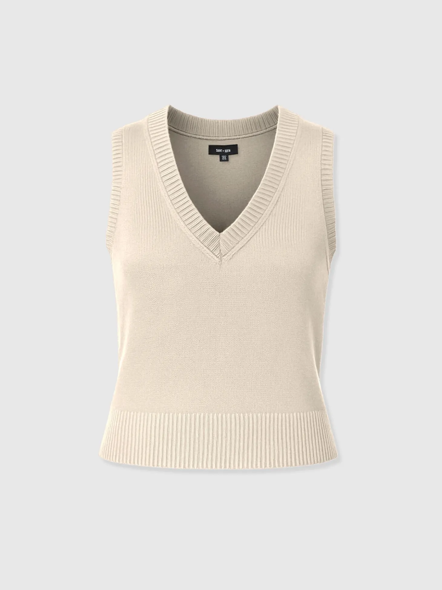 Oxford Cashmere V Neck Sleeveless Knit - Cream