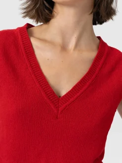 Oxford Cashmere V Neck Sleeveless Knit - Red