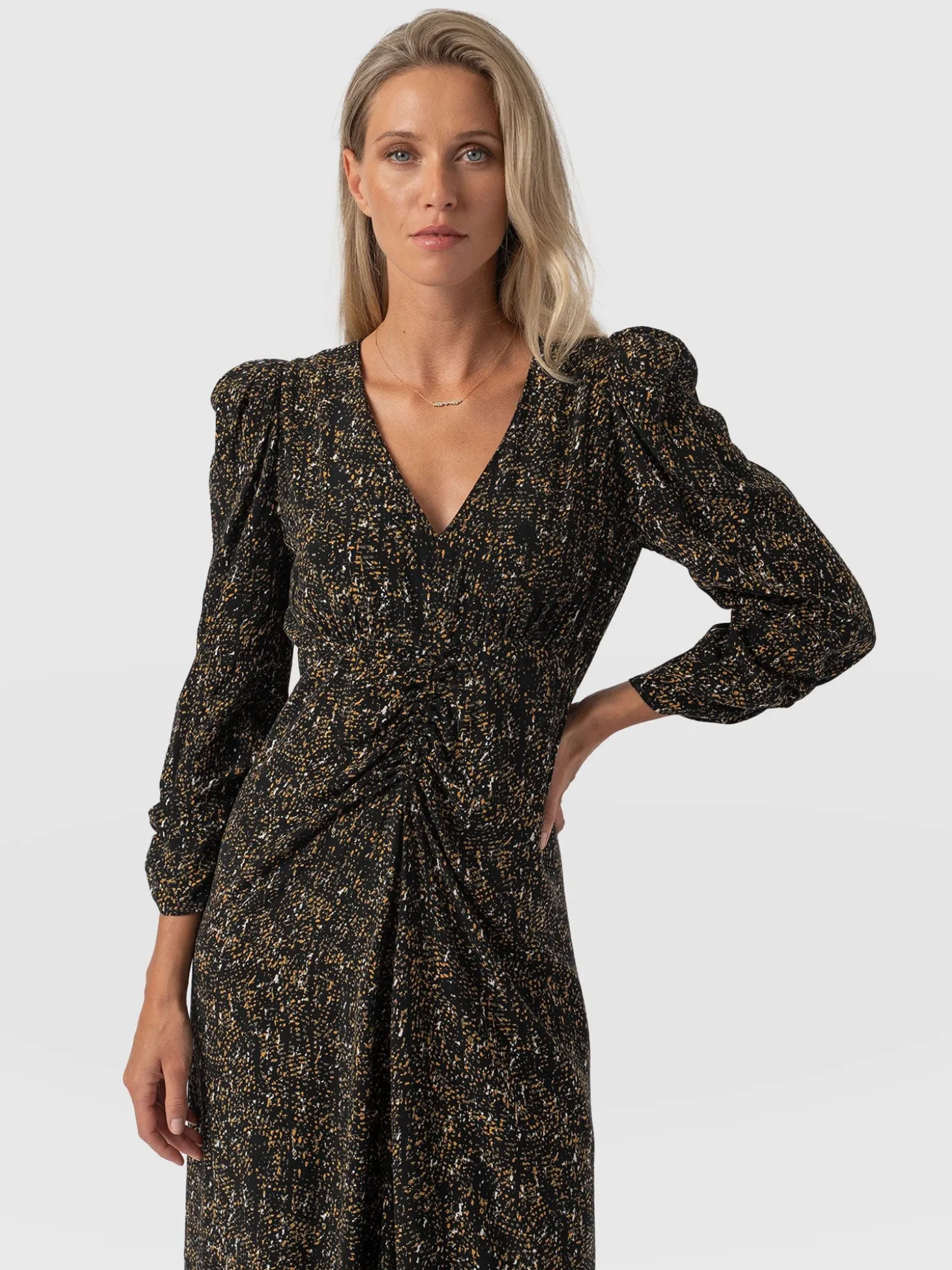 Paloma Ruched Dress - Ditsy Leopard