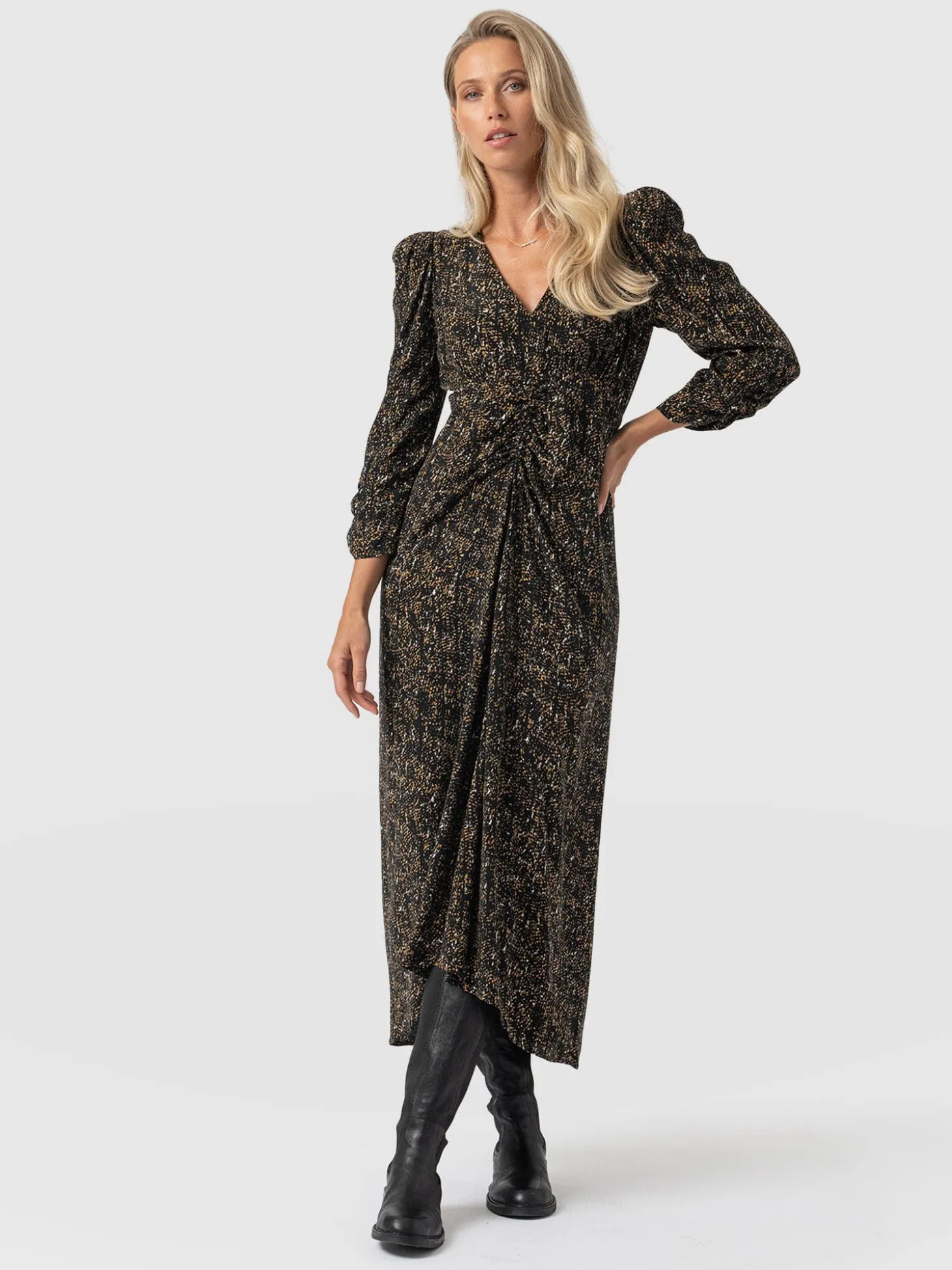 Paloma Ruched Dress - Ditsy Leopard