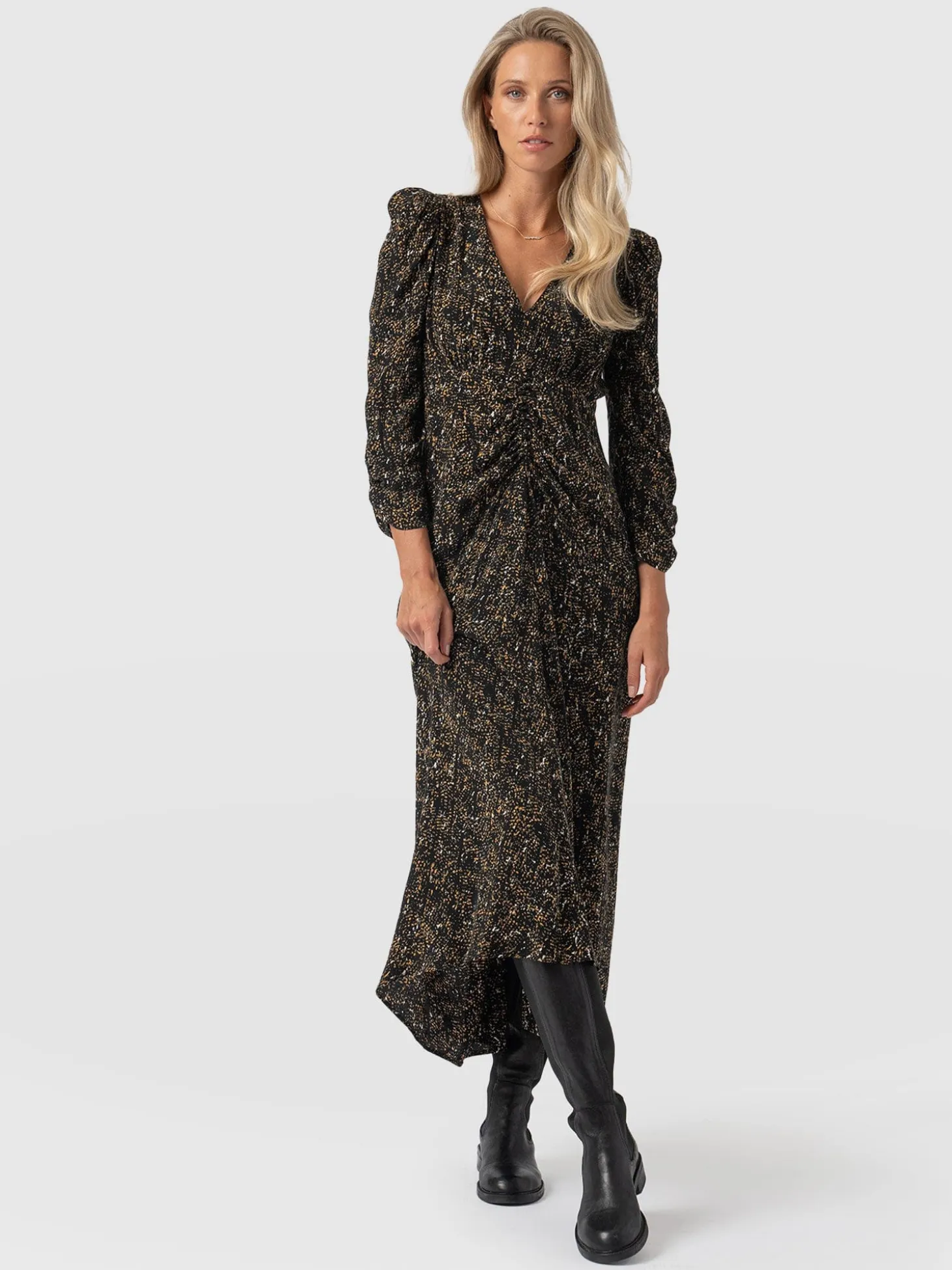 Paloma Ruched Dress - Ditsy Leopard