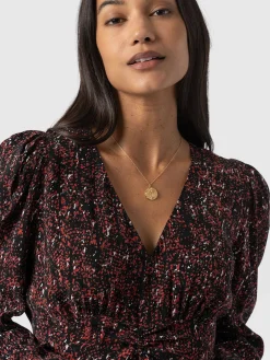 Paloma Ruched Dress - Red Ditsy Leopard