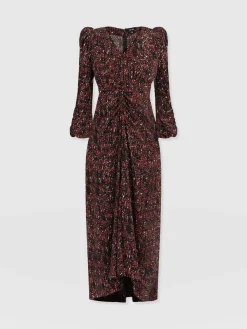Paloma Ruched Dress - Red Ditsy Leopard