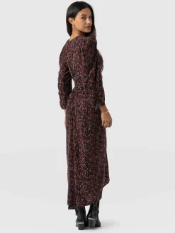 Paloma Ruched Dress - Red Ditsy Leopard