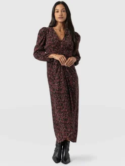 Paloma Ruched Dress - Red Ditsy Leopard