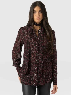 Paxton Pussybow Blouse - Red Ditsy Leopard