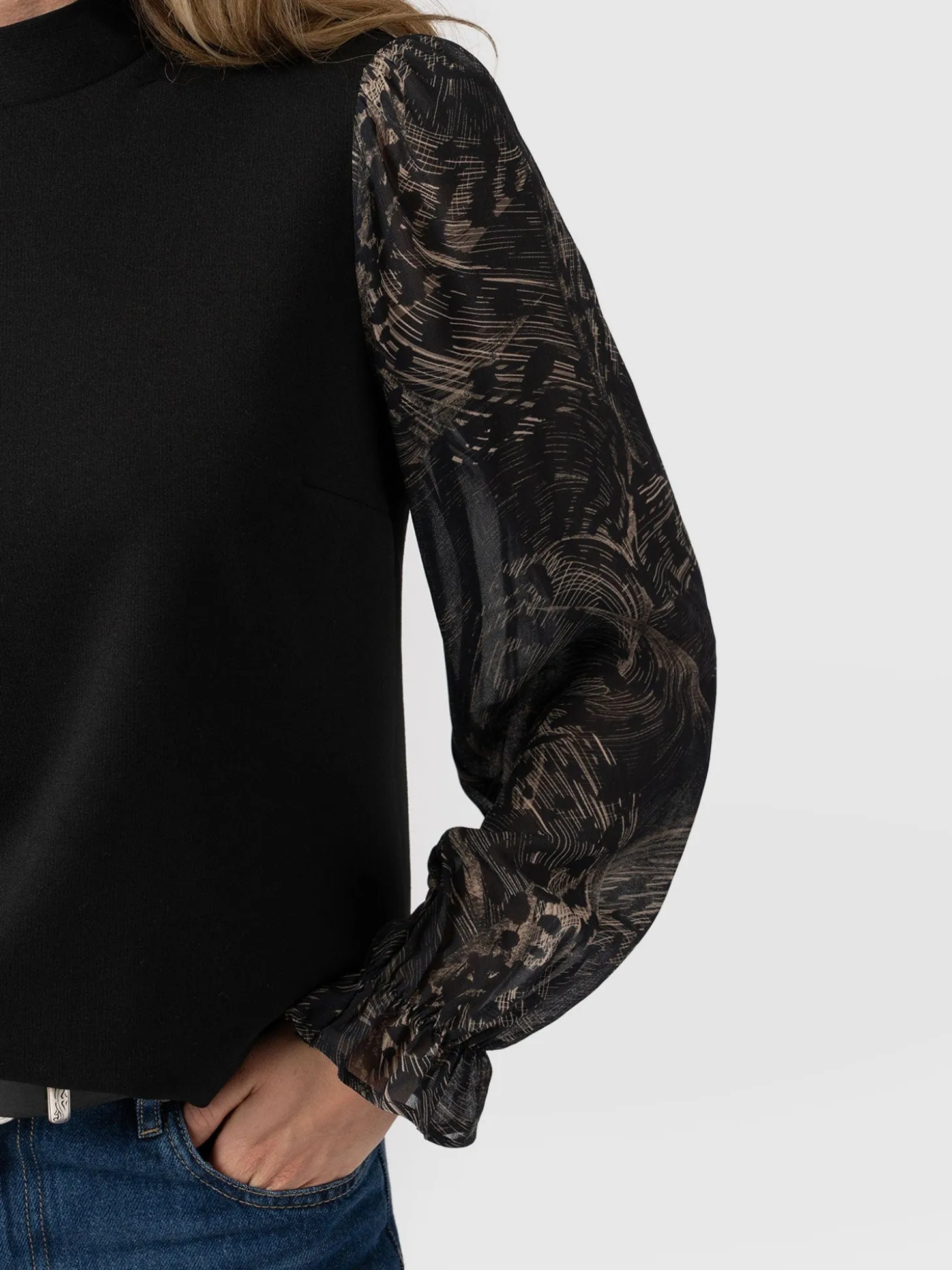 Penny Puff Sleeve Long Sleeve Top - Spot Feather