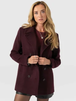 Quinn Pea Coat - Maroon