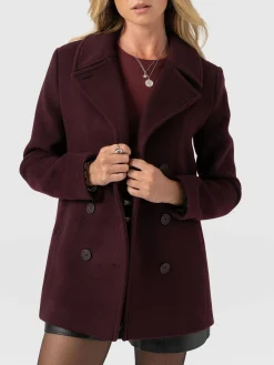 Quinn Pea Coat - Maroon