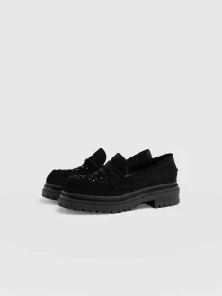 Raine Studded Loafer - Black Suede