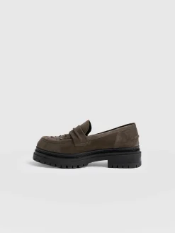 Raine Studded Loafer - Taupe Suede