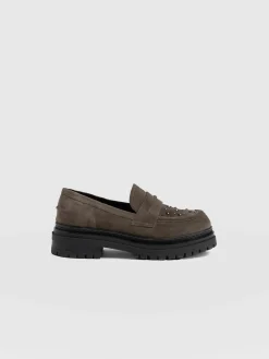 Raine Studded Loafer - Taupe Suede