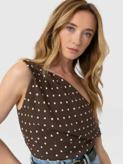 Raye Cowl Cami - Brown Polka Dot