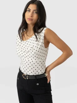 Raye Cowl Cami - Cream Polka Dot