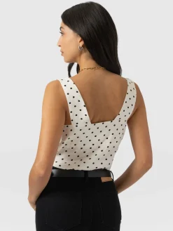 Raye Cowl Cami - Cream Polka Dot
