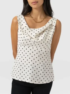 Raye Cowl Cami - Cream Polka Dot