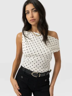 Raye Cowl Cami - Cream Polka Dot