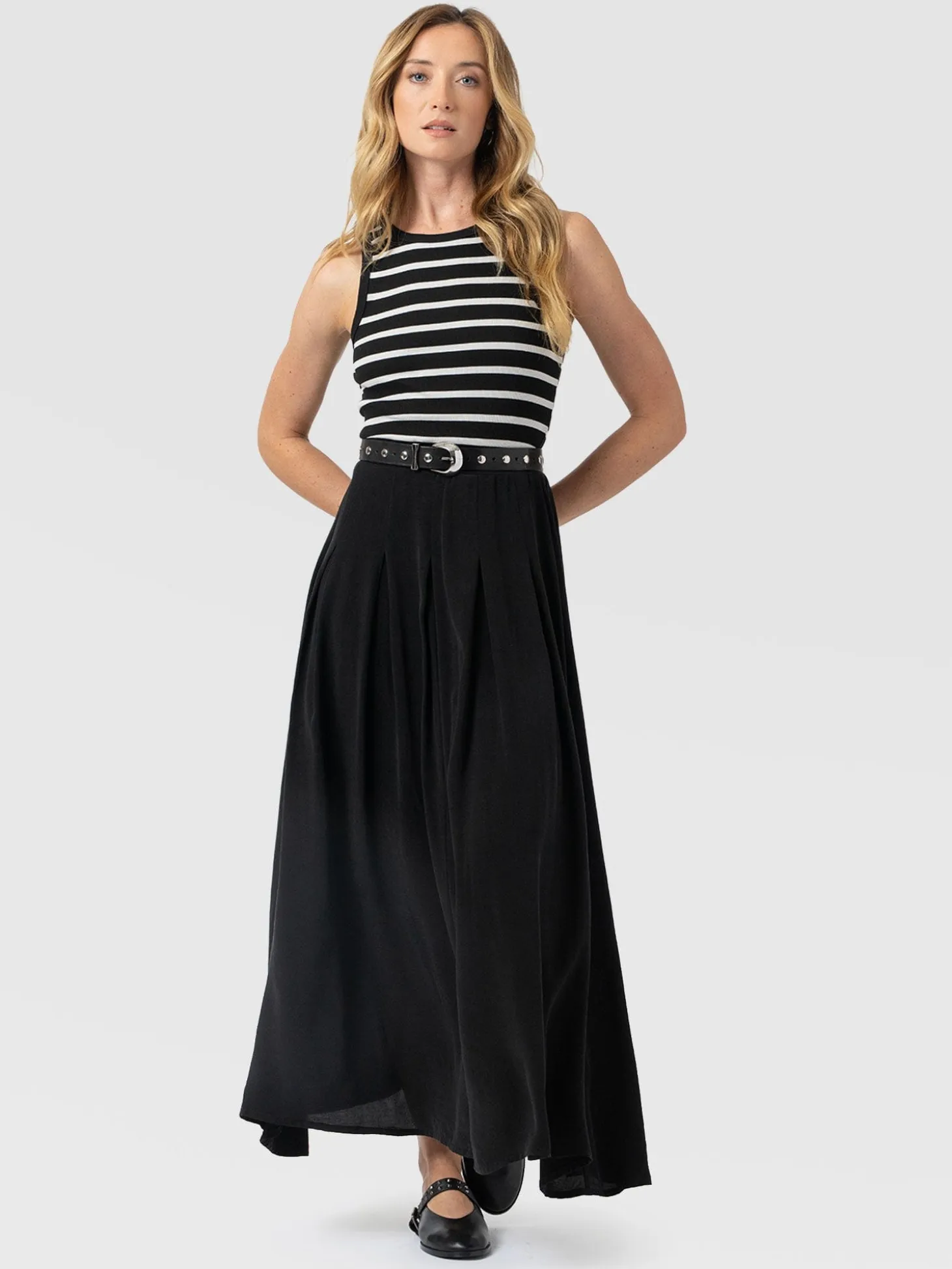 Renee Contrast Dress - Black & White Stripe