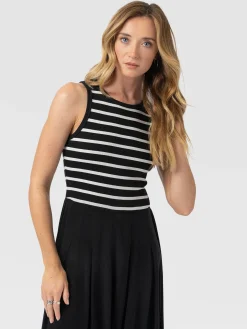 Renee Contrast Dress - Black & White Stripe
