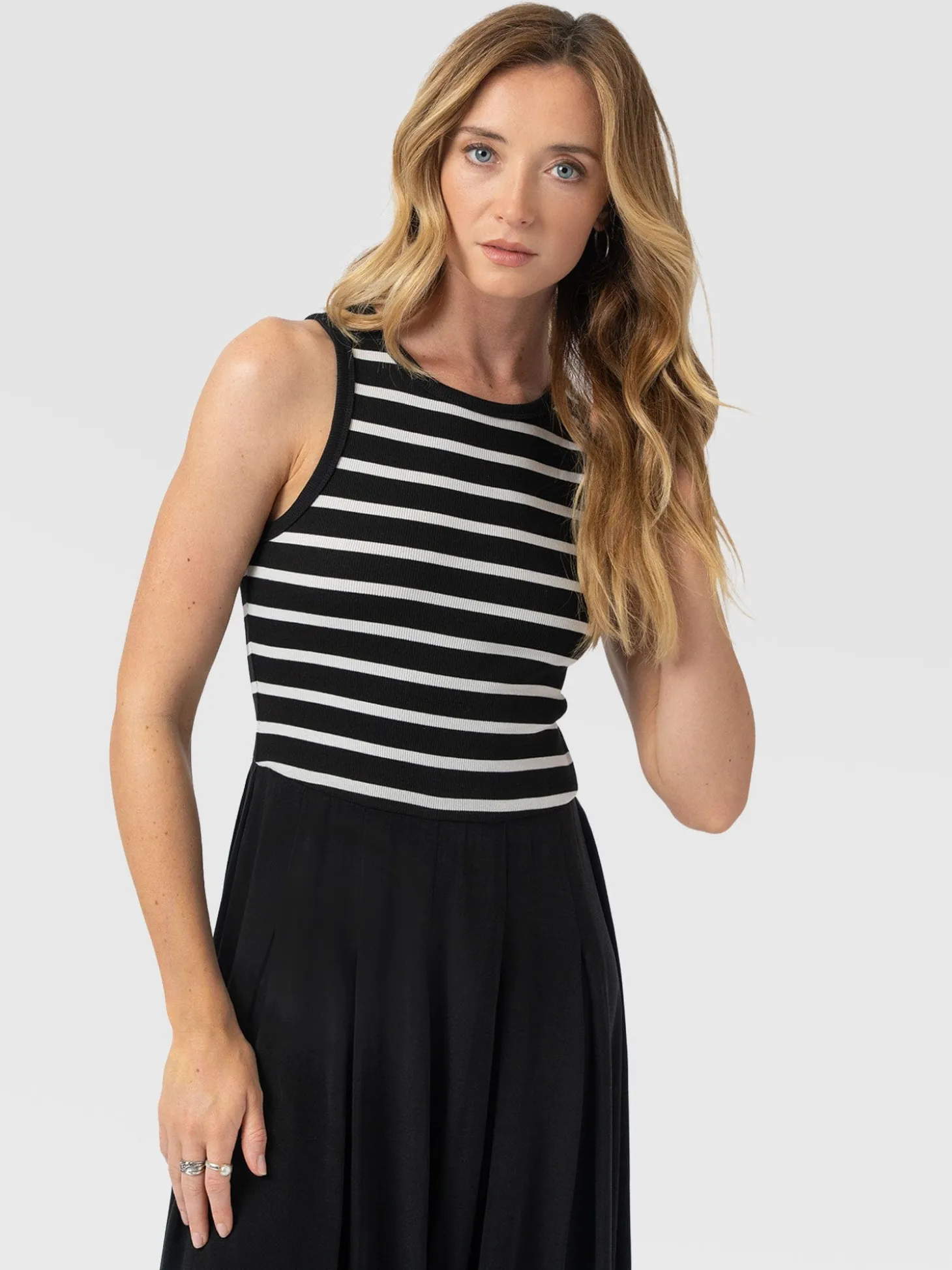 Renee Contrast Dress - Black & White Stripe