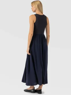 Renee Contrast Dress - Navy