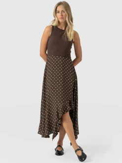Renee Contrast Frill Dress - Brown Polka Dot