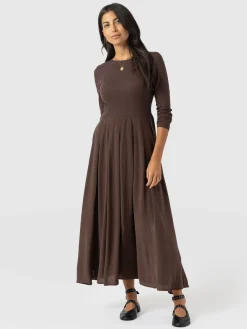 Renee Contrast Long Sleeve Dress - Brown
