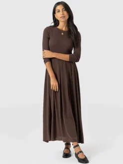 Renee Contrast Long Sleeve Dress - Brown