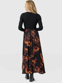 Renee Contrast Long Sleeve Dress - Autumn Floral