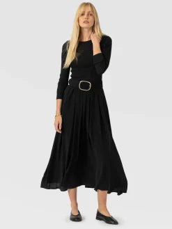 Renee Contrast Long Sleeve Dress - Black