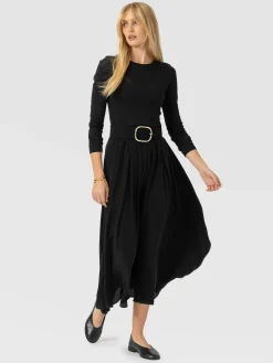 Renee Contrast Long Sleeve Dress - Black
