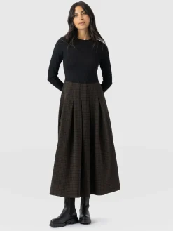 Renee Contrast Long Sleeve Dress - Brown Check