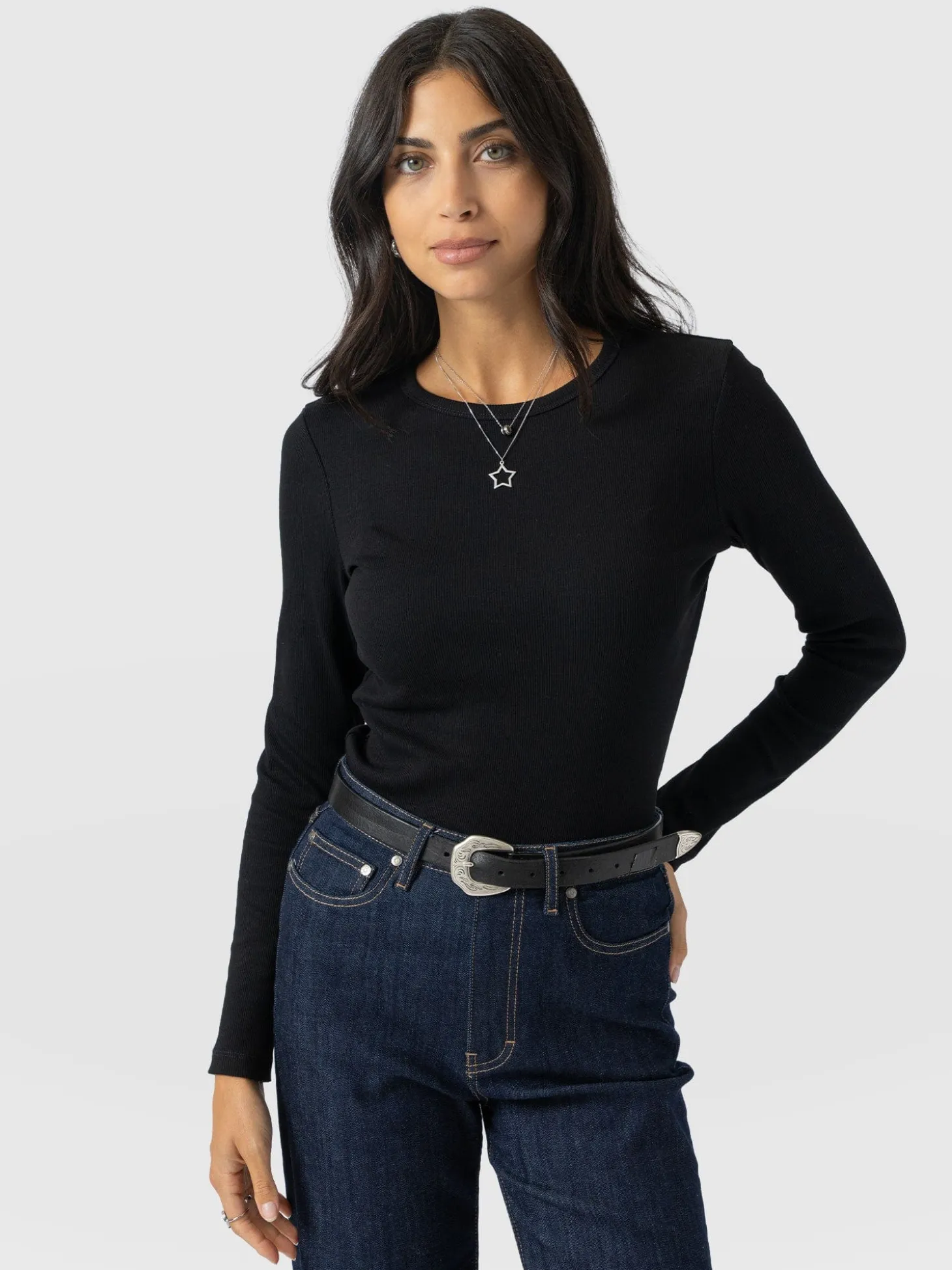 Ribbed Long Sleeve Tee - Black