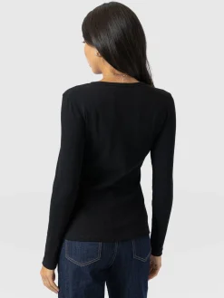 Ribbed Long Sleeve Tee - Black