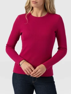 Ribbed Long Sleeve Tee - Fuchsia Pink