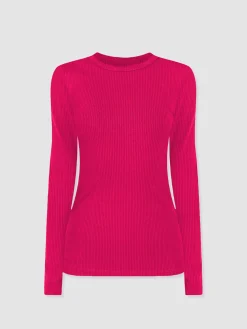 Ribbed Long Sleeve Tee - Fuchsia Pink