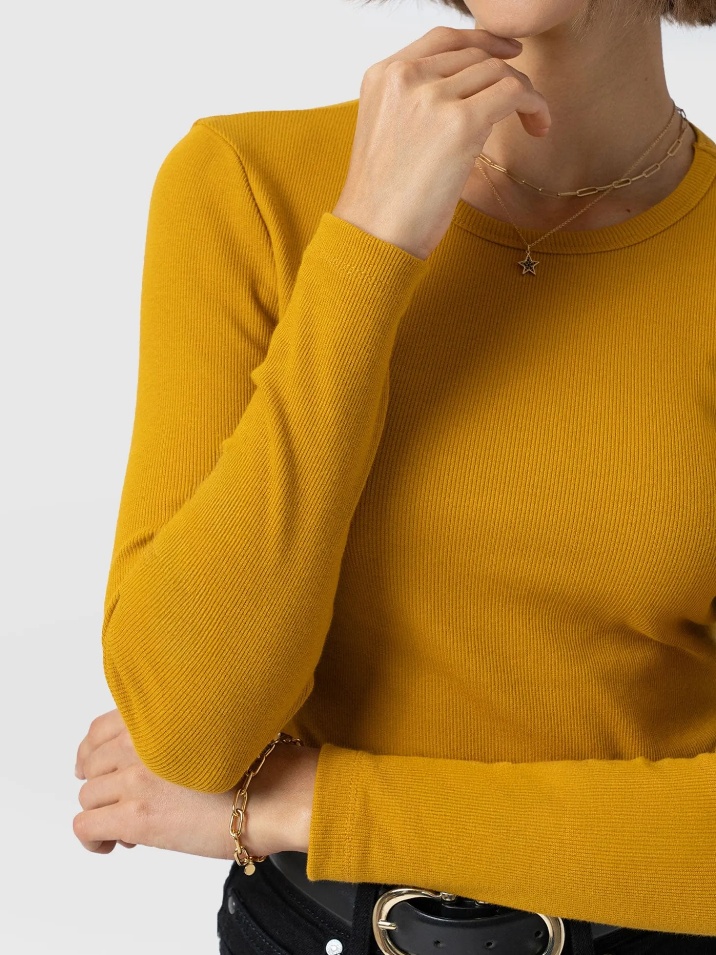 Ribbed Long Sleeve Tee - Ochre