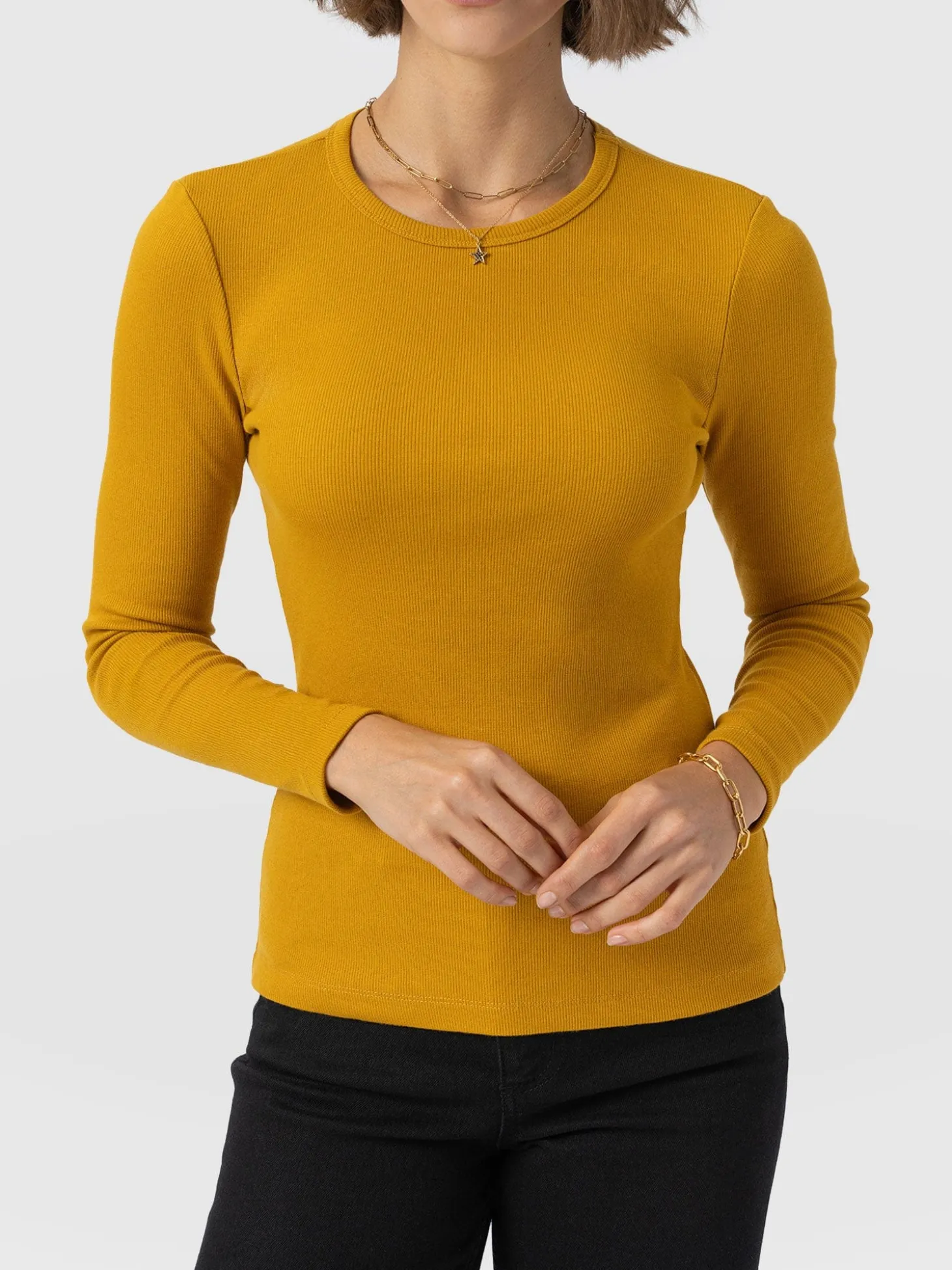 Ribbed Long Sleeve Tee - Ochre