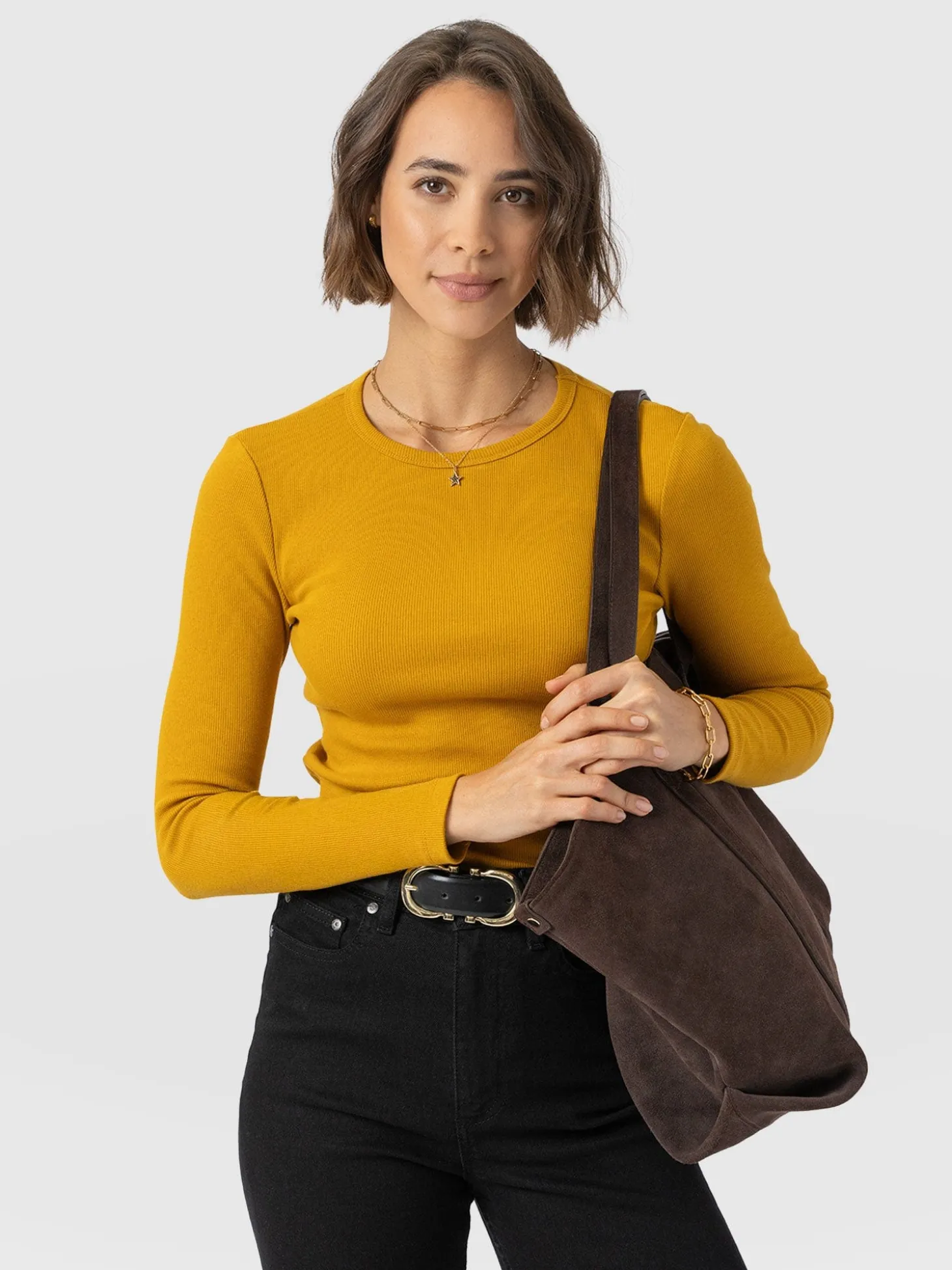 Ribbed Long Sleeve Tee - Ochre