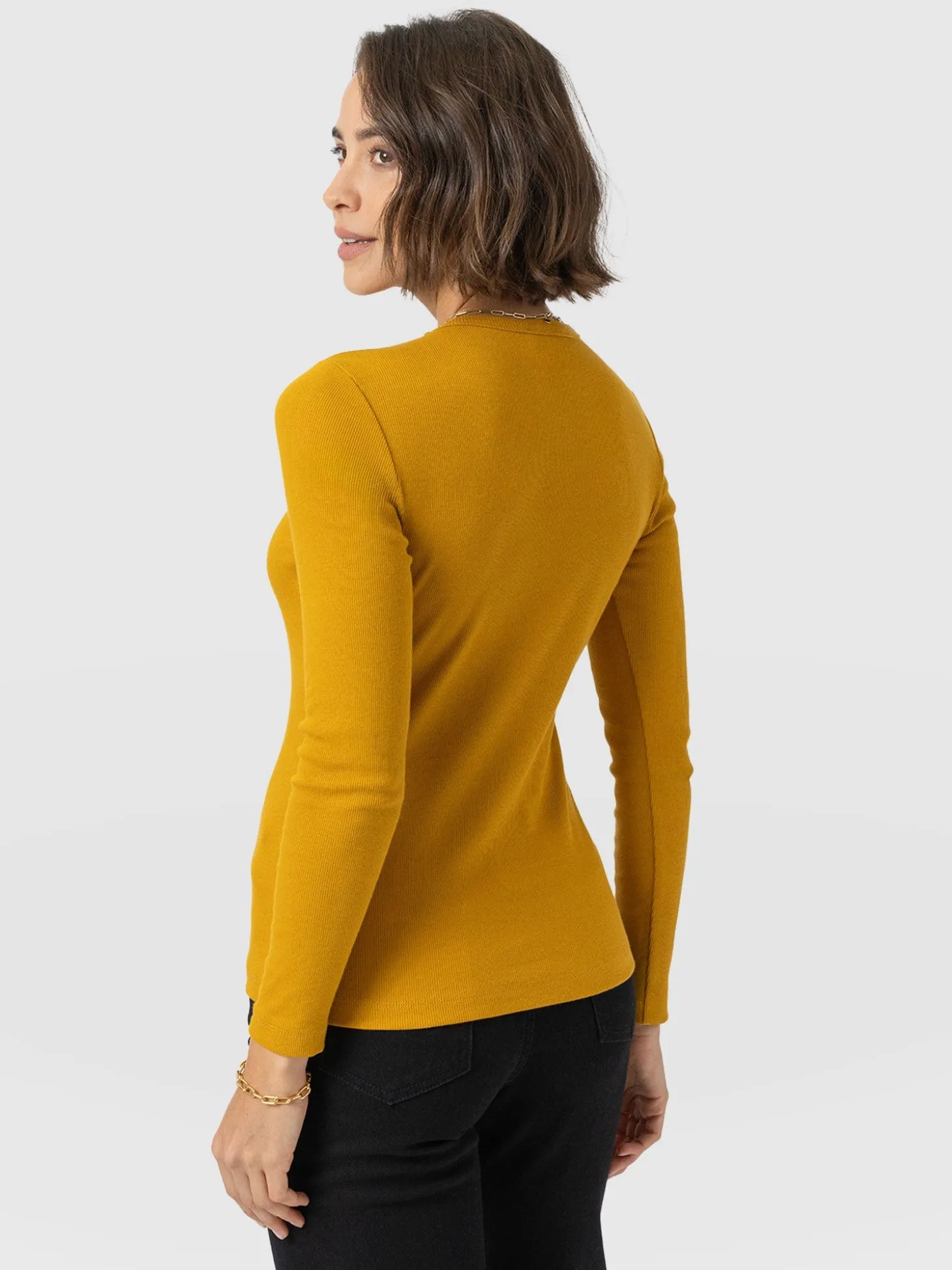 Ribbed Long Sleeve Tee - Ochre